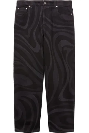 Puccini Pantalon droit en jean à imprimé Marmo