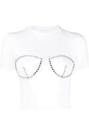 AREA T-shirt crop à ornements en cristal