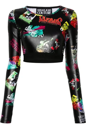 VERSACE T-shirt crop à imprimé graphique