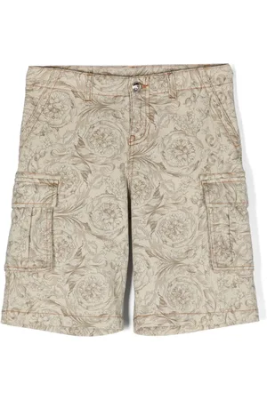 VERSACE Short cargo en jean à imprimé Barocco
