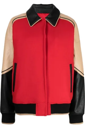 GOEN.J Veste bomber en laine à bords en cuir artificiel