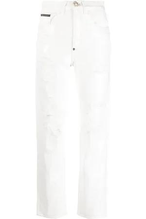 Philipp Plein Jean Paillettes Mom à effet usé