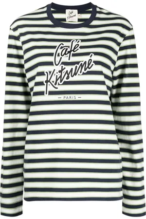 Café Kitsuné T-shirt rayé en coton à logo imprimé