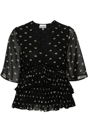 Ganni Blouse plissée à imprimé graphique
