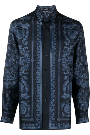 VERSACE Chemise en soie à imprimé baroque