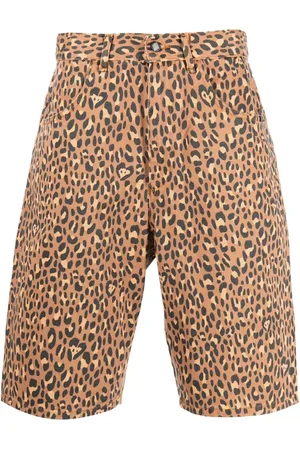 AMISH Short en jean à imprimé léopard