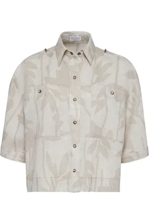 Brunello Cucinelli Chemise en lin à imprimé végétal