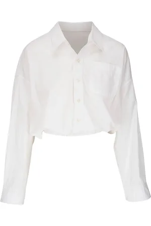 R13 Chemise en coton à coupe crop