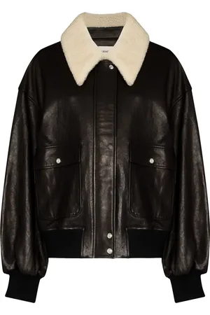 Khaite Veste en cuir à col lainé