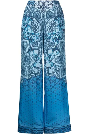 Alberta Ferretti Pantalon ample en soie à imprimé graphique