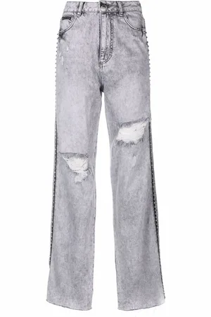 Philipp Plein Jean droit Crystal à effet usé