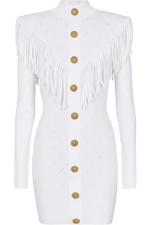 Balmain Robe courte en maille à franges