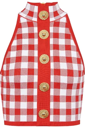 Balmain Haut crop 5-Button à carreaux