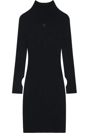 Courrèges Robe nervurée à col montant