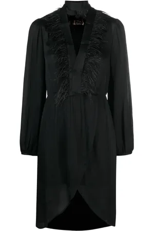 Twin-Set Robe bordée de plumes à manches longues