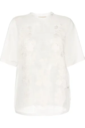 Elie saab T-shirt transparent à appliqués fleurs
