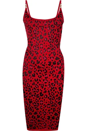 VERSACE Robe mi-longue à motif léopard