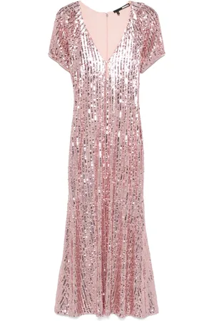 ROTATE Robe mi-longue ornée de sequins à col v