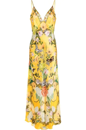 Camilla Robe longue en soie à fleurs