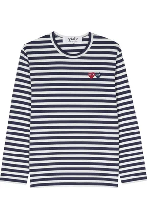 Comme des Garçons T-shirt rayé en coton à patch cœur
