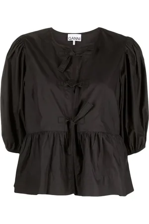 Ganni Blouse péplum à manches bouffantes