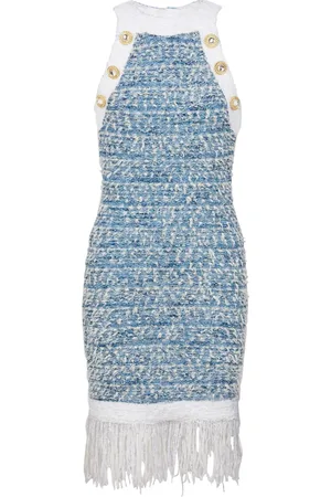 Balmain Robe courte en tweed à franges
