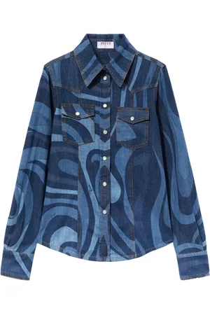 Puccini Chemise en jean à imprimé Marmo