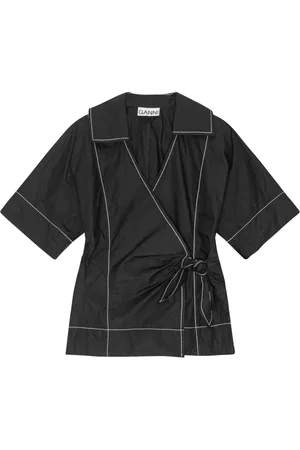 Ganni Blouse nouée à liserés contrastants