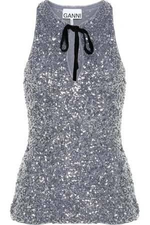 Ganni Haut orné de sequins à col fendu