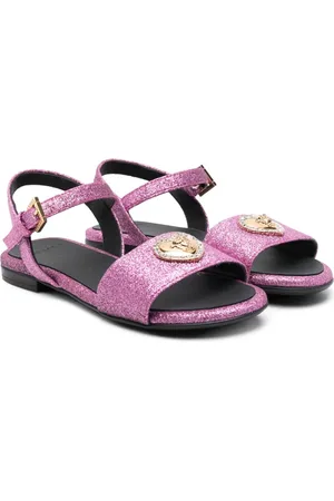 VERSACE Sandales Crystal Hearts en cuir à paillettes