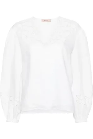 Twin-Set Blouse en lin à fleurs brodées
