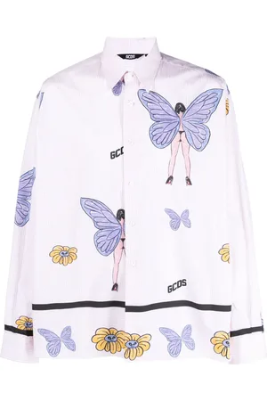 GCDS Chemise en coton à imprimé papillon