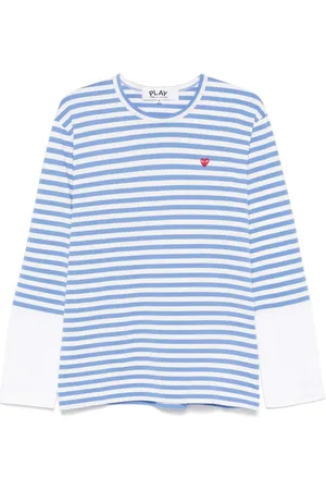Comme des Garçons T-shirt rayé en coton à logo appliqué