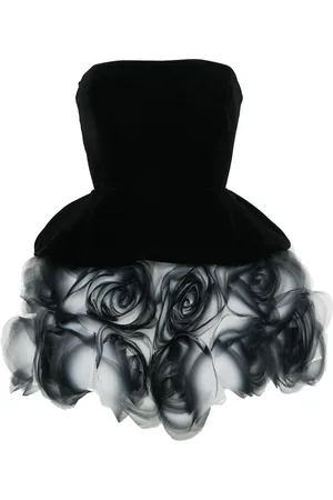 Ana Radu Robe-bustier en jean à appliqués fleur
