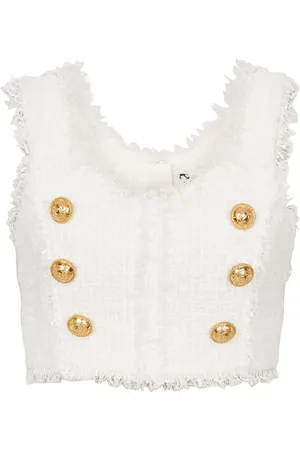Balmain Haut crop en tweed à boutons décoratifs