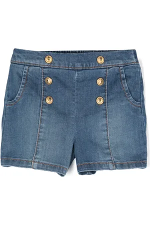 Balmain Short en jean à boutons Lion Head