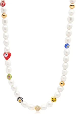 Nialaya Collier Smiley Face serti de perles