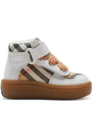 Burberry Baskets montantes en cuir à carreaux