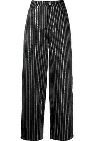 ROTATE Pantalon rayé ample à sequins