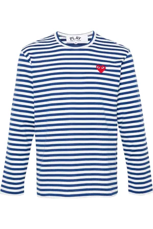 Comme des Garçons T-shirt rayé en coton à patch cœur