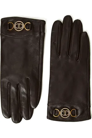 Twin-Set Gants en cuir à plaque logo