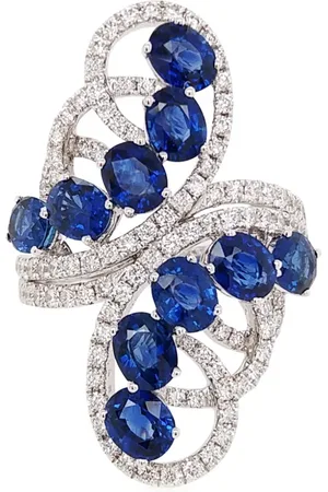HYT Jewelry Bague en or blanc et jaune 18ct pavée de diamants et sertie de saphirs