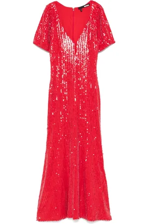 ROTATE Robe mi-longue ornée de sequins à col v