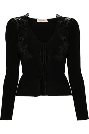 Twin-Set Cardigan nervuré à empiècements en dentelle