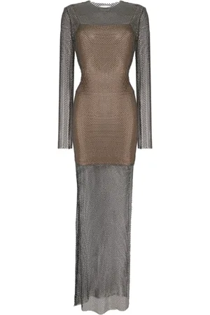 GENNY Robe longue en maille ajourée à ornements en cristal