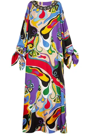Puccini Caftan en soie à imprimé Orchidée