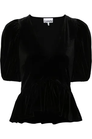 Ganni Blouse en velours à col v