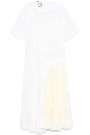 Plan C Robe mi-longue en coton à empiècement plissé