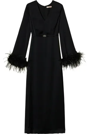 Twin-Set Robe longue ornée de plumes à fini satiné