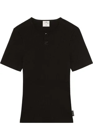Courrèges T-shirt nervuré en jersey à logo brodé
